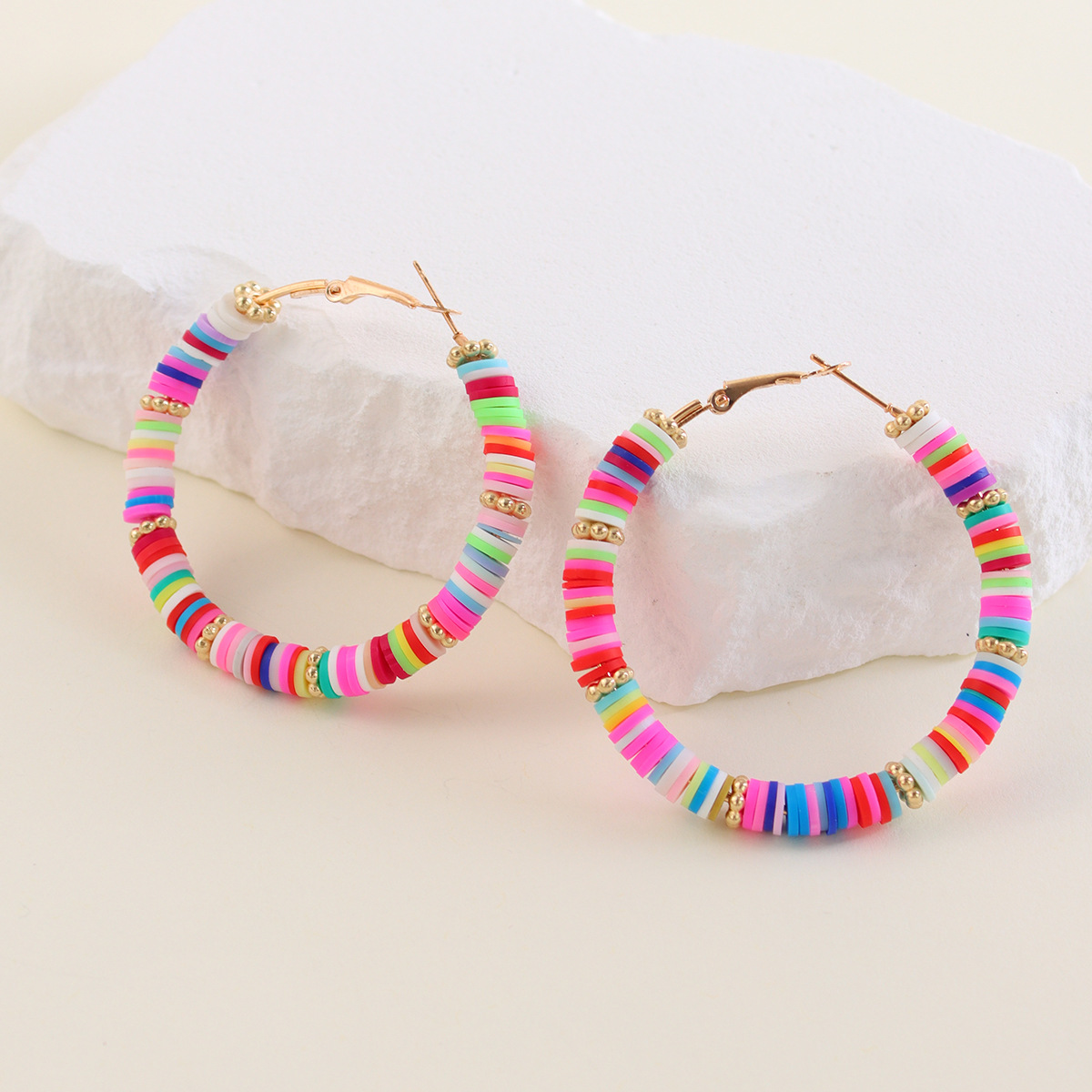 1 Pair Lady Color Block Soft Clay Iron Hoop Earrings display picture 28