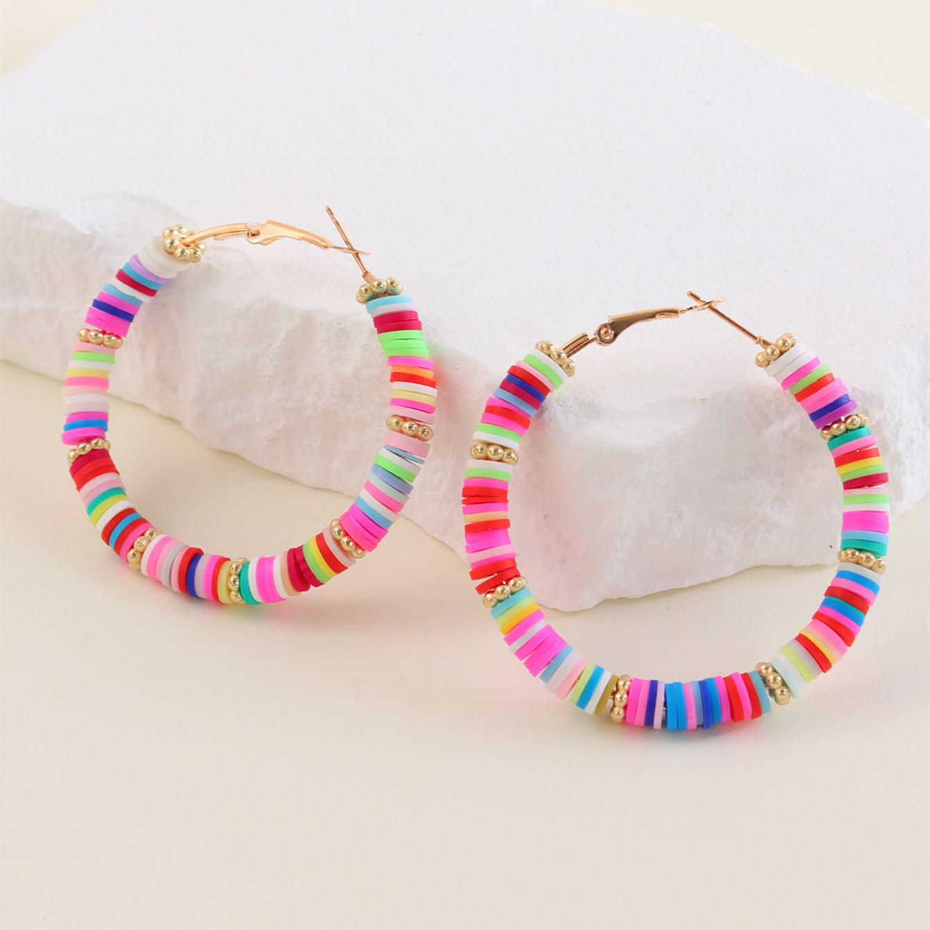 1 Pair Lady Color Block Soft Clay Iron Hoop Earrings display picture 29