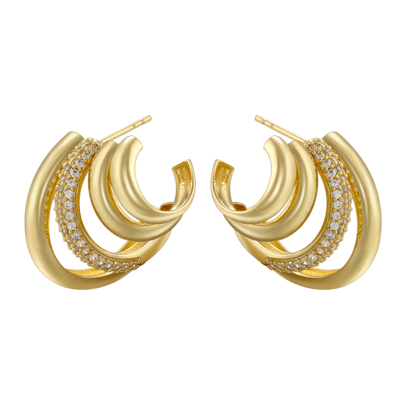 1 Pair Elegant Vacation Modern Style C Shape Layered Plating Inlay Copper Zircon 18k Gold Plated Ear Studs display picture 2