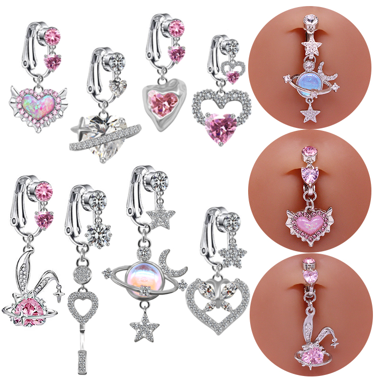 Cute Wedding Bridal Star Heart Shape Stainless Steel Alloy Copper Plating Inlay Artificial Crystal Agate Zircon 14k Gold Plated Silver Plated Belly Ring display picture 56