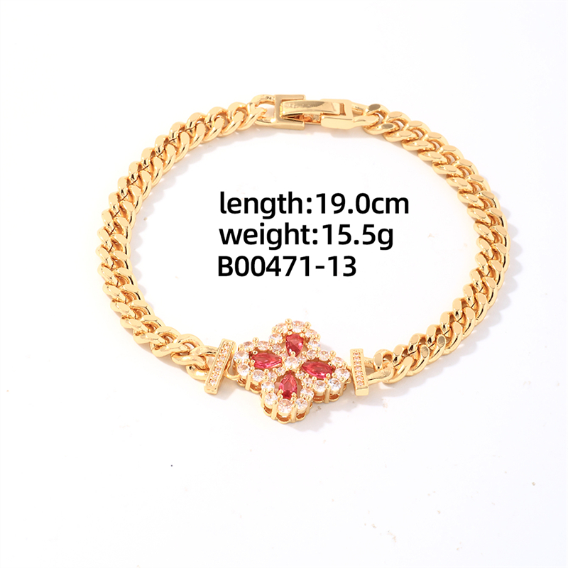 304 Stainless Steel Copper K Gold Plated Casual Shiny Plating Inlay Four Leaf Clover Water Droplets Heart Shape Zircon Bracelets display picture 6