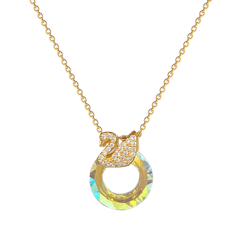 Titanium Steel Copper IG Style Inlay Round Swan Artificial Gemstones Rhinestones Pendant Necklace display picture 1