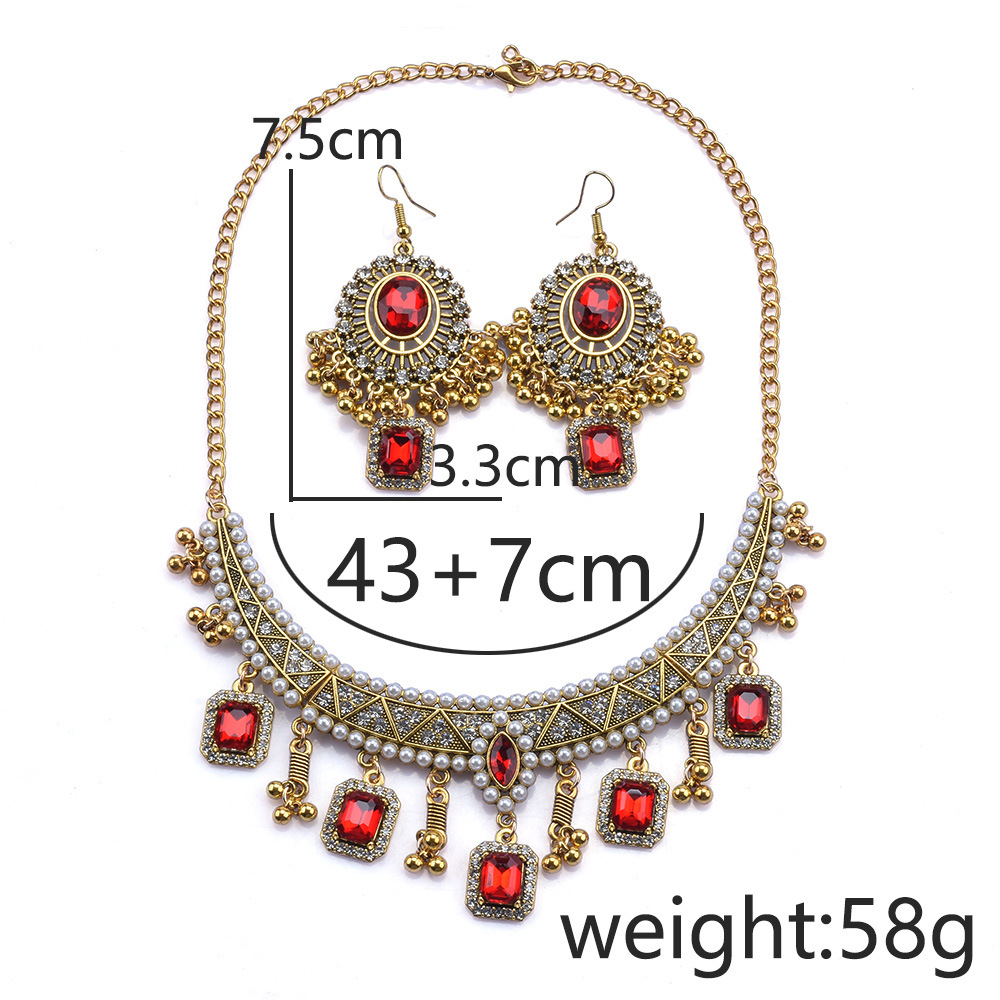 Retro Flower Alloy Plating Inlay Artificial Gemstones Women's Earrings Necklace display picture 1