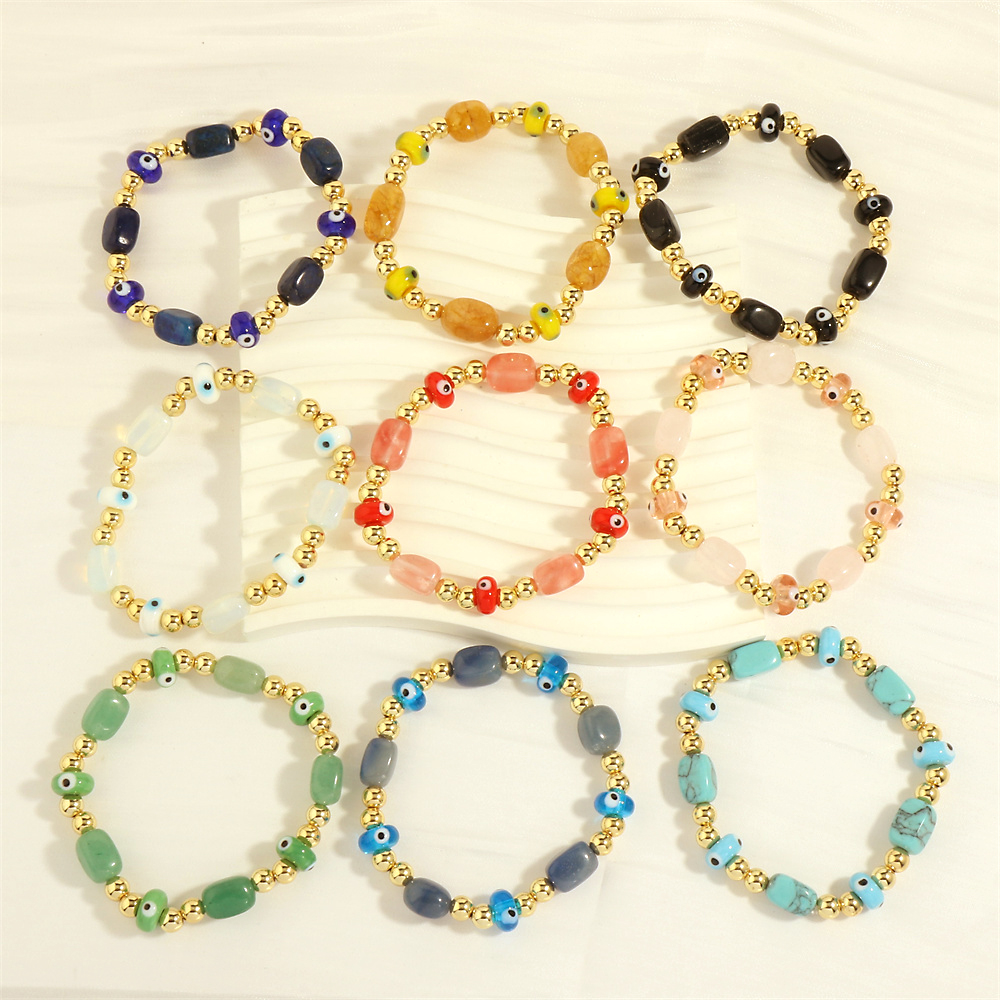 Simple Style Eye Artificial Gemstones Glass Beaded Handmade 18k Gold Plated Women's Bracelets display picture 8