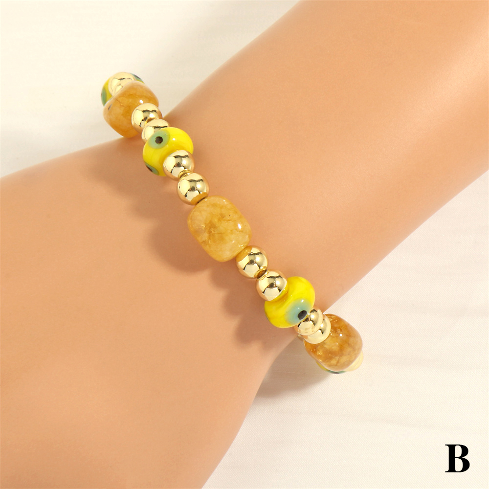 Simple Style Eye Artificial Gemstones Glass Beaded Handmade 18k Gold Plated Women's Bracelets display picture 9