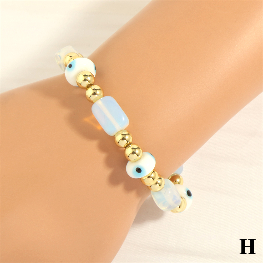 Simple Style Eye Artificial Gemstones Glass Beaded Handmade 18k Gold Plated Women's Bracelets display picture 13