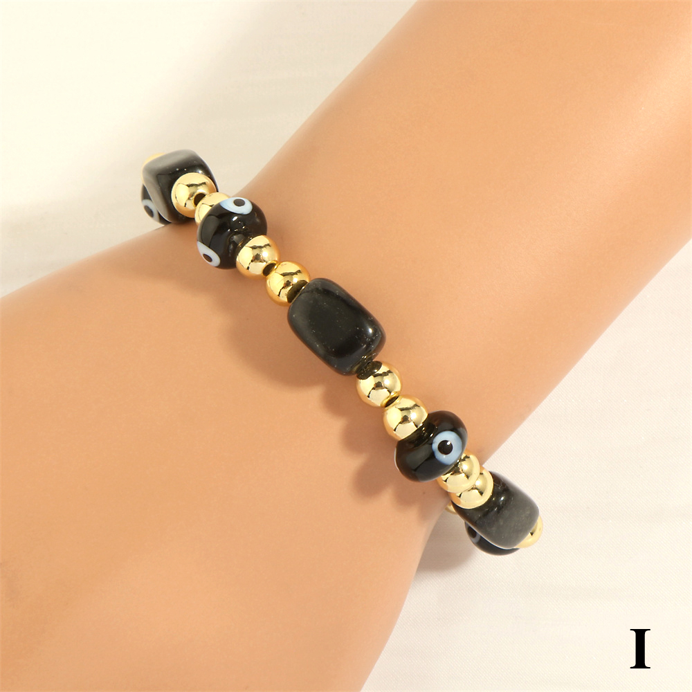 Einfacher Stil Auge Künstliche Edelsteine Glas Perlen Handgemacht 18 Karat Vergoldet Frau Armbänder display picture 14