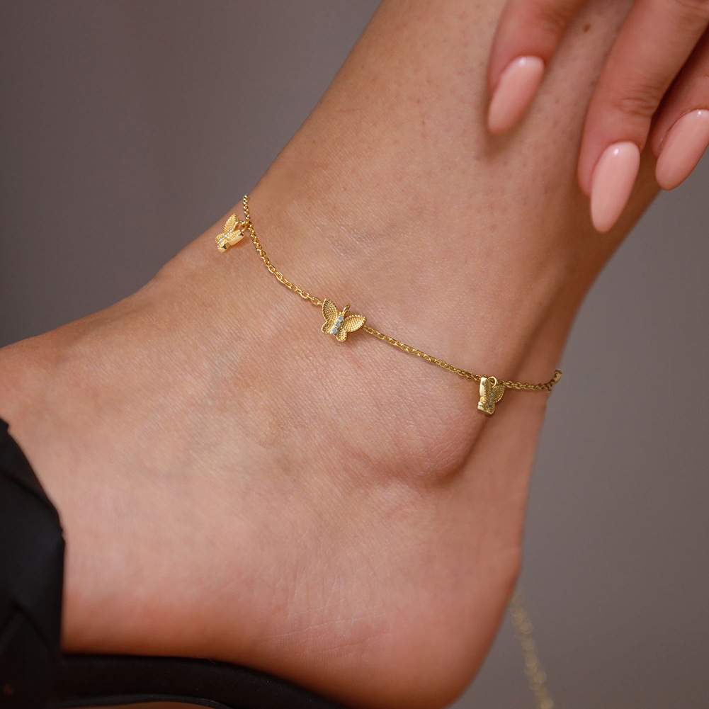 Simple Style Butterfly Sterling Silver Plating Inlay Inlaid Gold Zircon 14k Gold Plated White Gold Plated Rhodium Plated Women's Anklet display picture 4