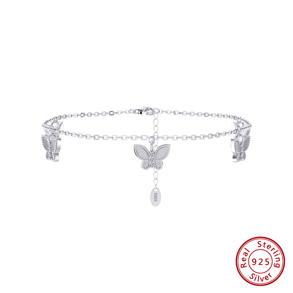 Simple Style Butterfly Sterling Silver Plating Inlay Inlaid Gold Zircon 14k Gold Plated White Gold Plated Rhodium Plated Women's Anklet display picture 5