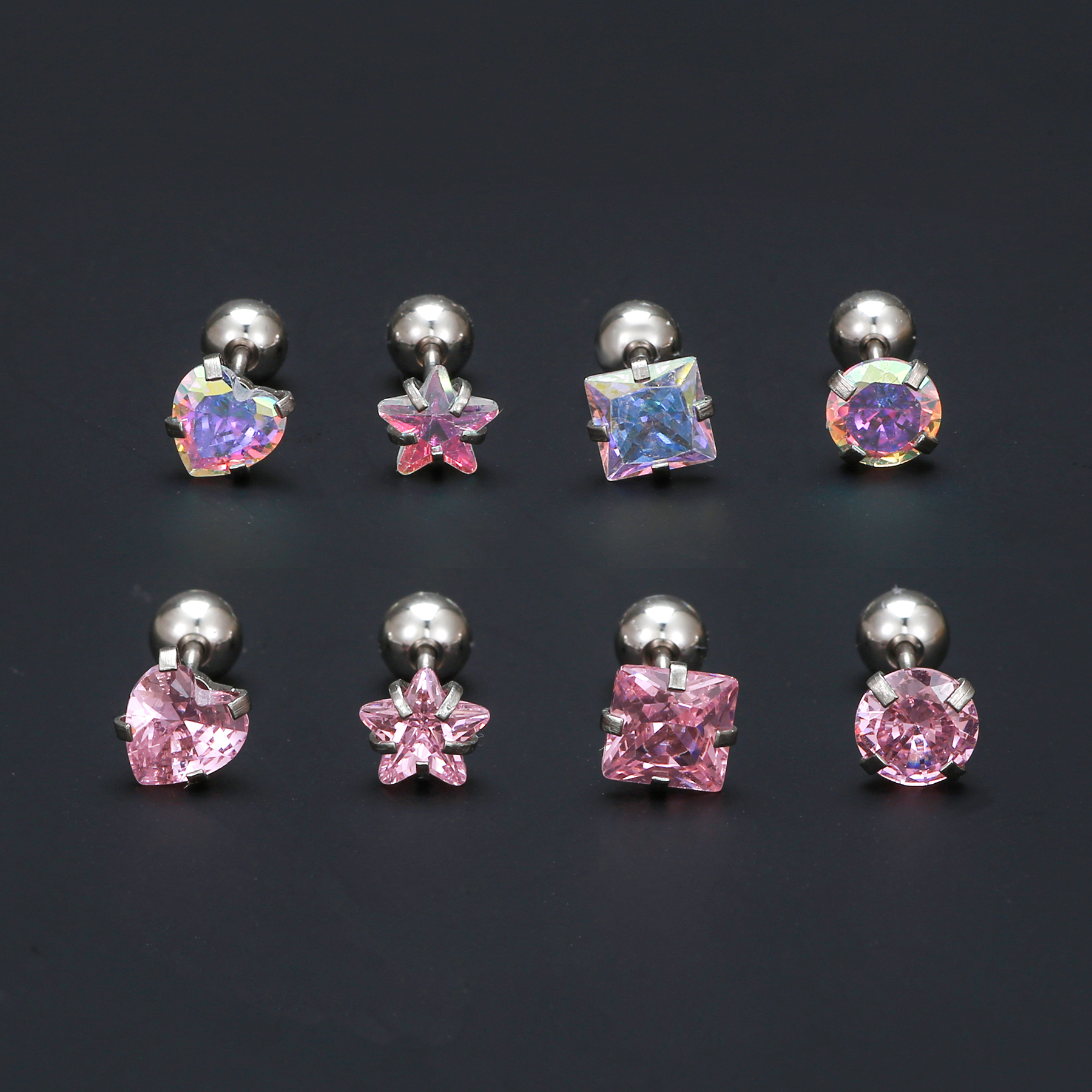 1 Pair Simple Style Shiny Round Star Heart Shape Plating Inlay Brass Zircon Silver Plated Ear Studs display picture 3