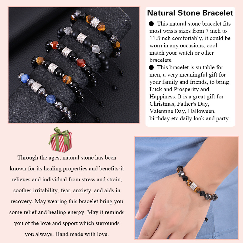 Streetwear Geometric Stainless Steel Tiger Eye Obsidian Men's Bracelets display picture 7