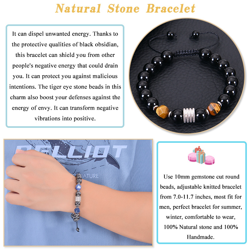 Streetwear Geometric Alloy Tiger Eye Obsidian Men'S Bracelets display picture 9