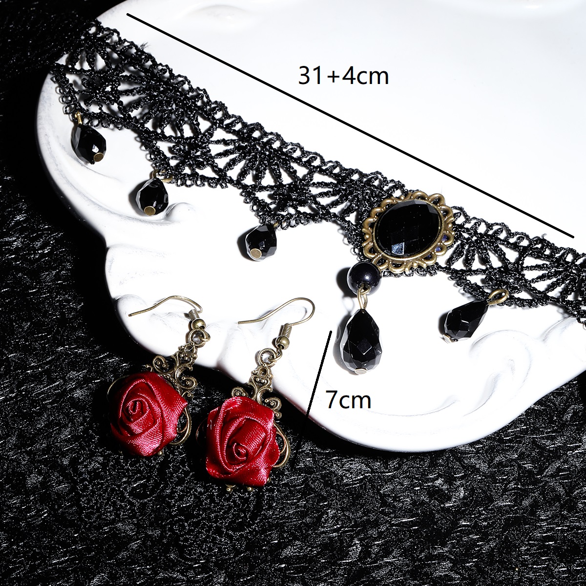 Gothic Sexy Rose Plastic Lace Women's Earrings Necklace display picture 1