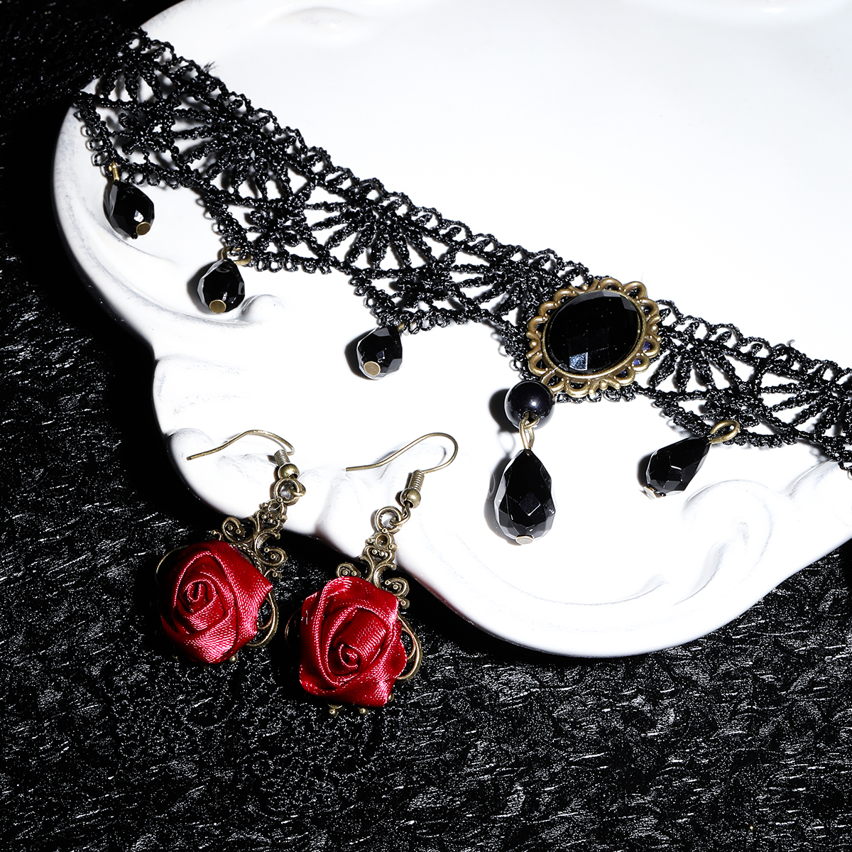 Gothic Sexy Rose Plastic Lace Women's Earrings Necklace display picture 3