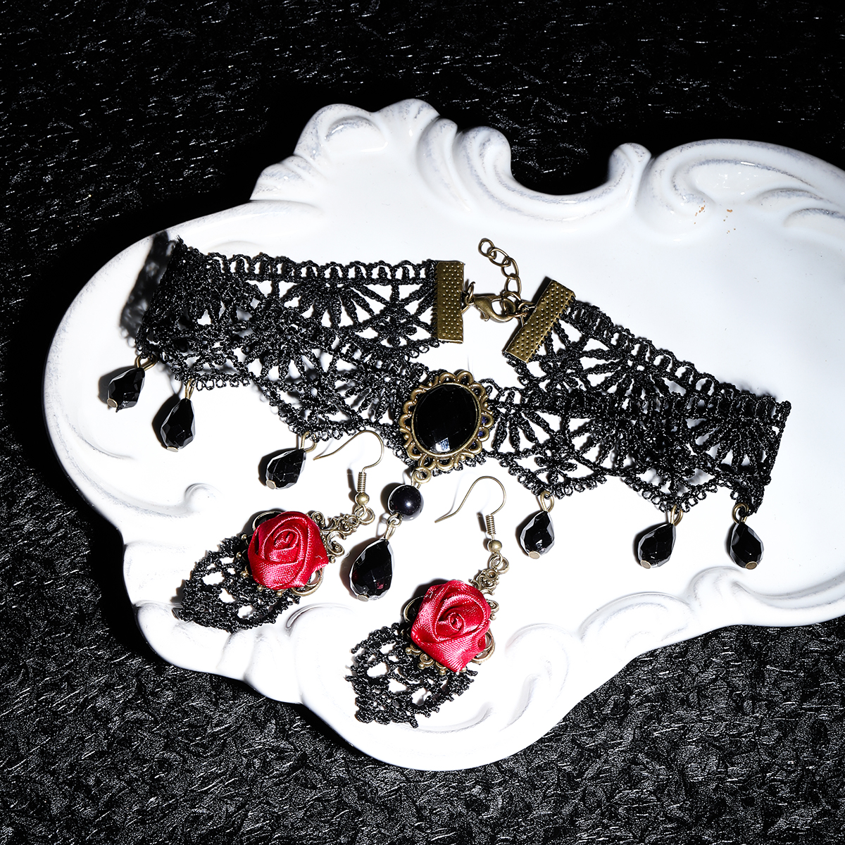 Gothic Sexy Rose Plastic Lace Women's Earrings Necklace display picture 4