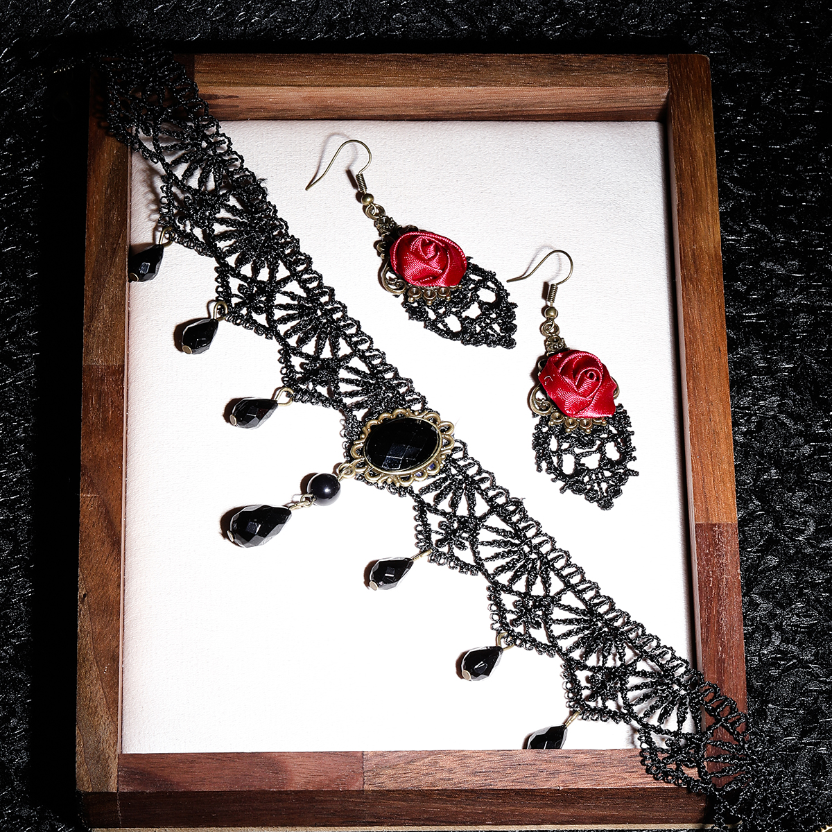 Gothic Sexy Rose Plastic Lace Women's Earrings Necklace display picture 5