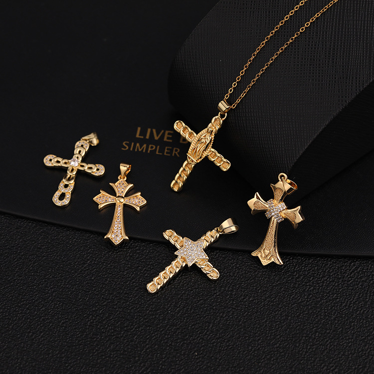 Basic Modern Style Cross Copper Plating Inlay Zircon Pendant Necklace display picture 1
