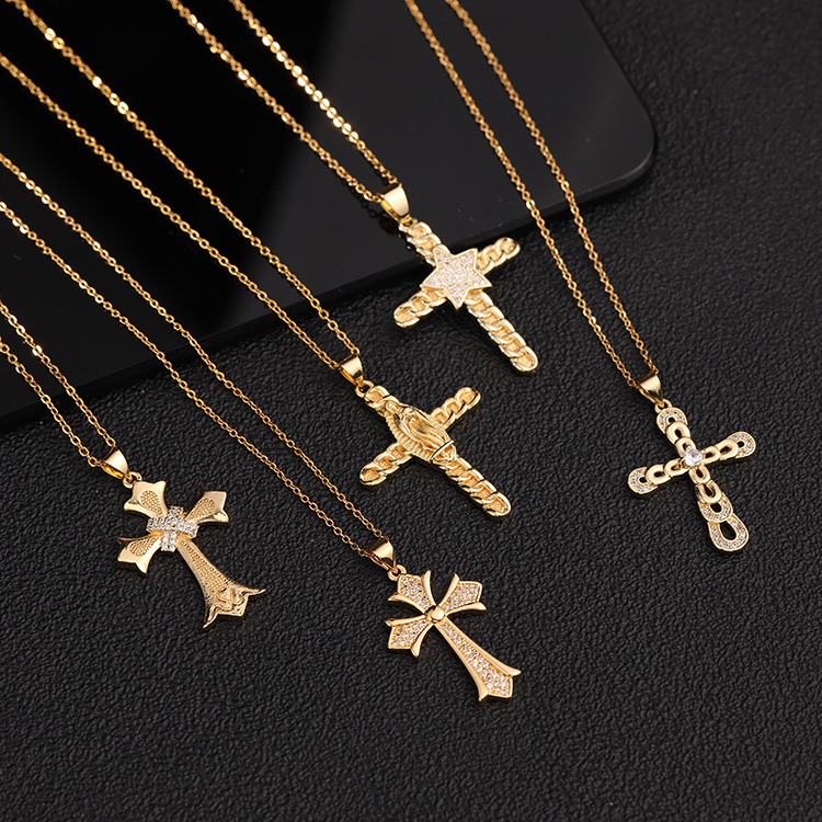 Basic Modern Style Cross Copper Plating Inlay Zircon Pendant Necklace display picture 2