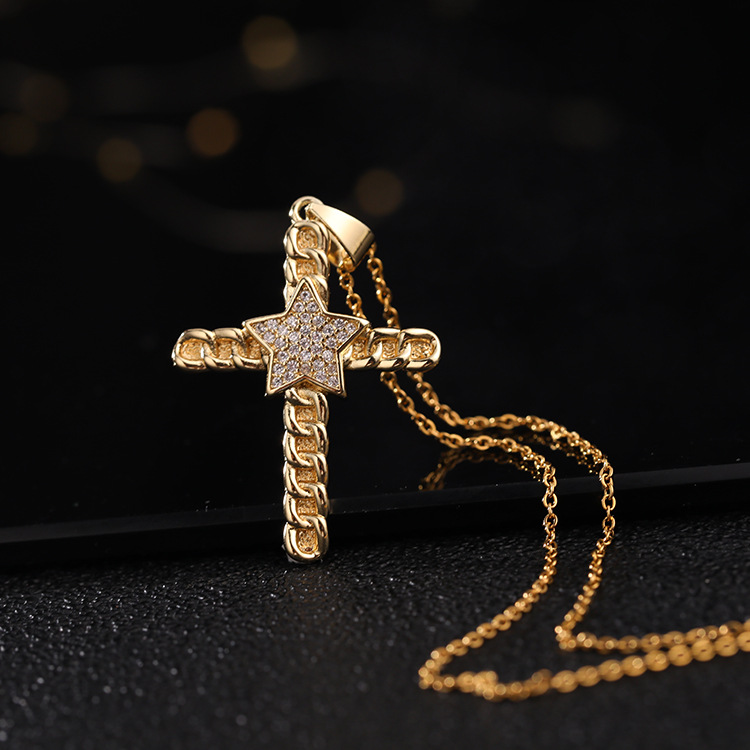 Basic Modern Style Cross Copper Plating Inlay Zircon Pendant Necklace display picture 6