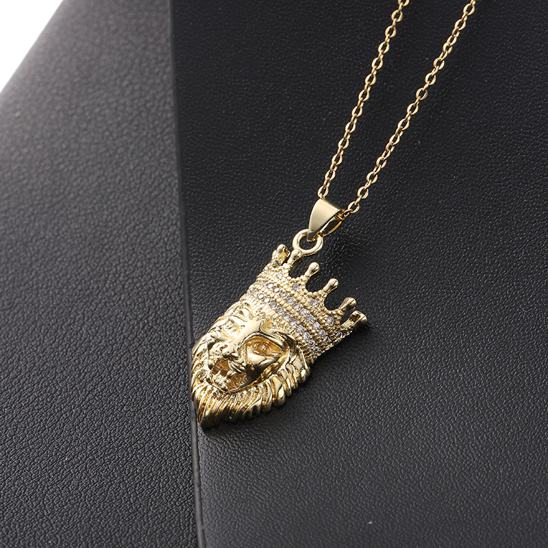 Vintage Style Rock Lion Copper Plating Inlay Zircon Unisex Pendant Necklace display picture 3