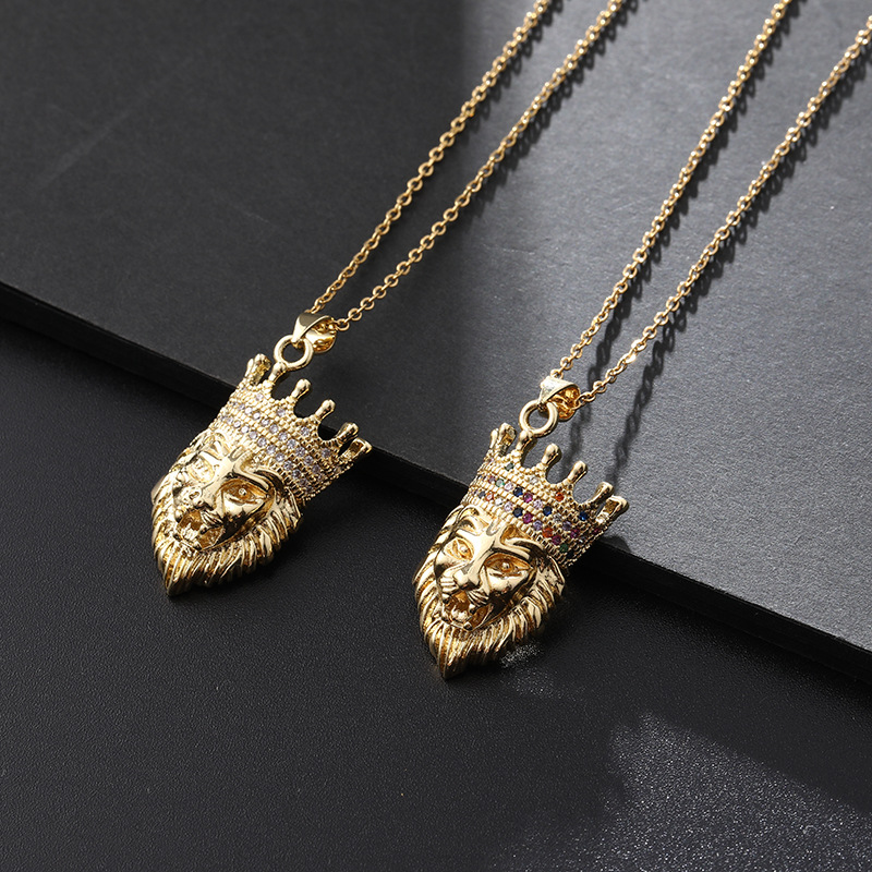 Vintage Style Rock Lion Copper Plating Inlay Zircon Unisex Pendant Necklace display picture 4