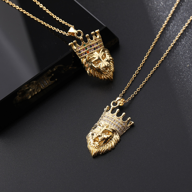 Vintage Style Rock Lion Copper Plating Inlay Zircon Unisex Pendant Necklace display picture 5
