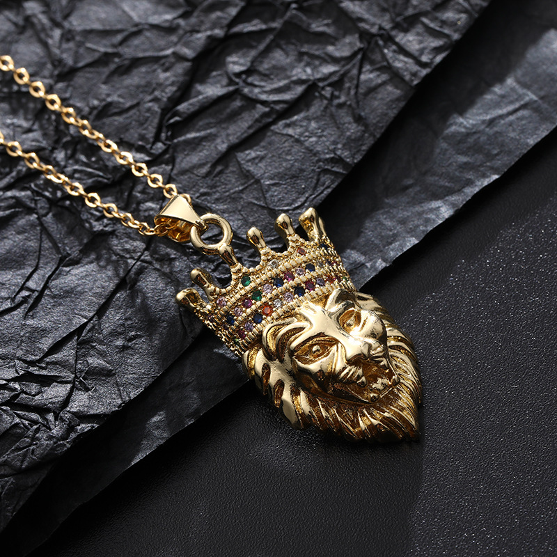 Vintage Style Rock Lion Copper Plating Inlay Zircon Unisex Pendant Necklace display picture 6