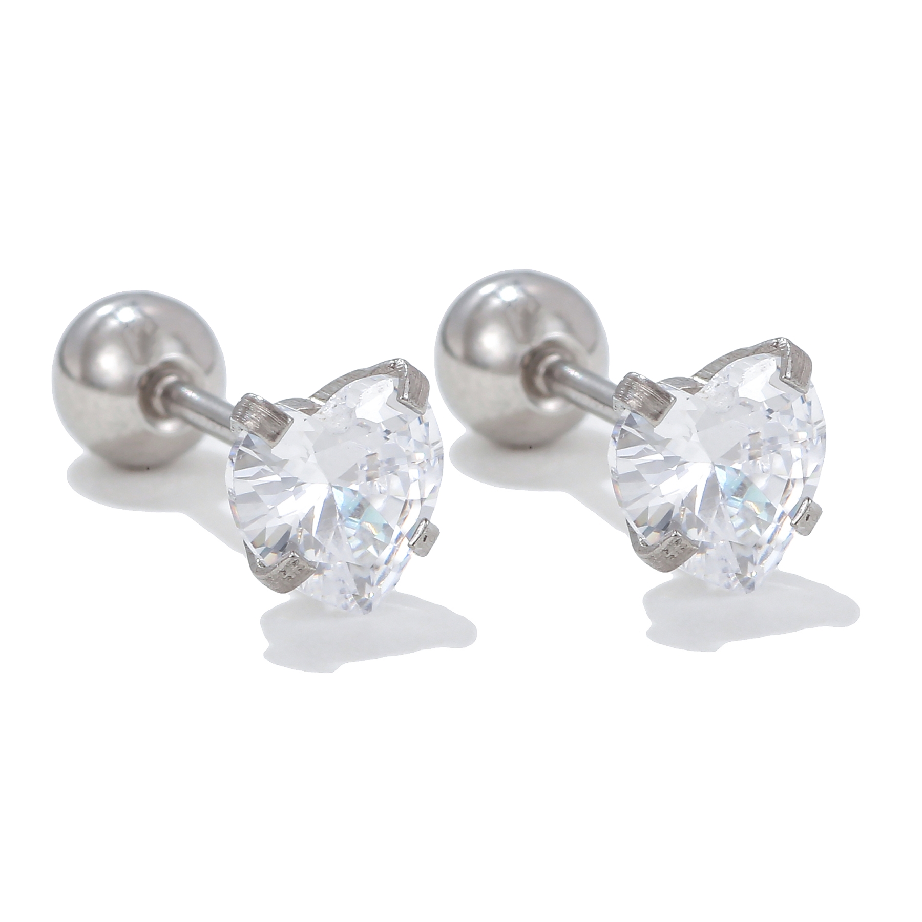 1 Pair Simple Style Shiny Round Star Heart Shape Plating Inlay Brass Zircon Silver Plated Ear Studs display picture 7