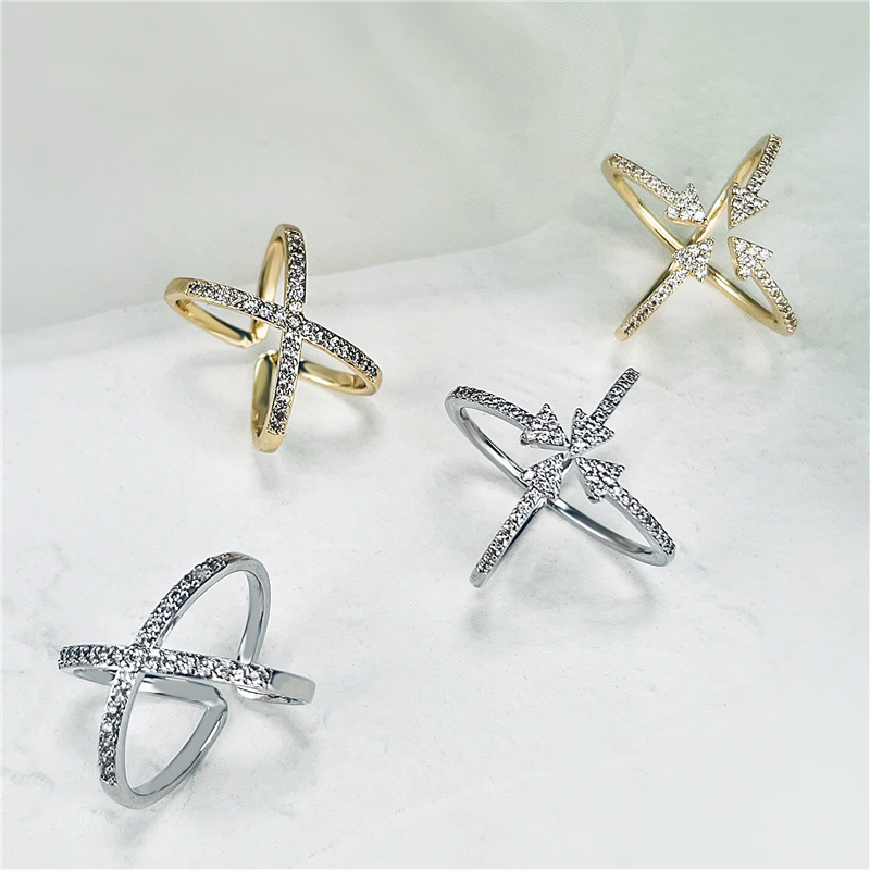 Ig Style Hip-hop Cool Style Geometric Copper Criss Cross Plating Inlay Zircon 18k Gold Plated Open Rings display picture 1