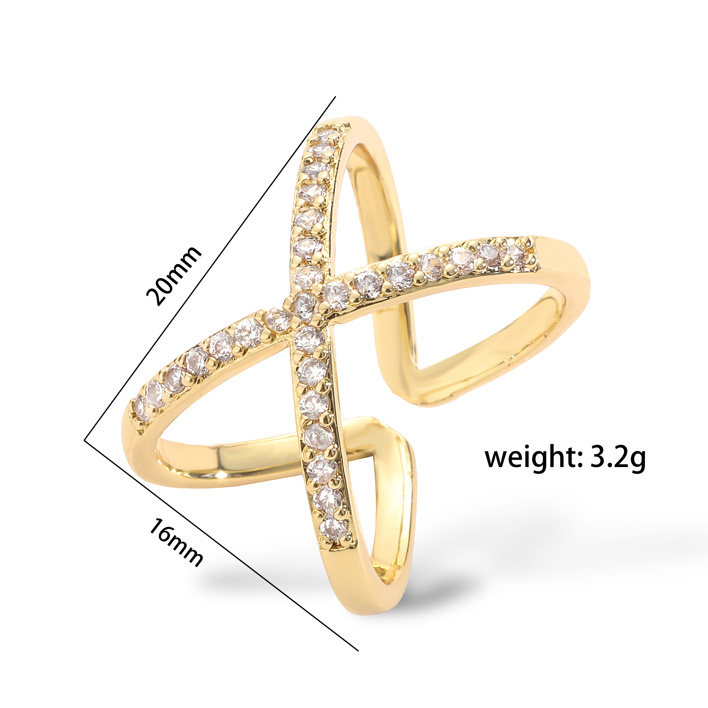 Ig Style Hip-hop Cool Style Geometric Copper Criss Cross Plating Inlay Zircon 18k Gold Plated Open Rings display picture 6