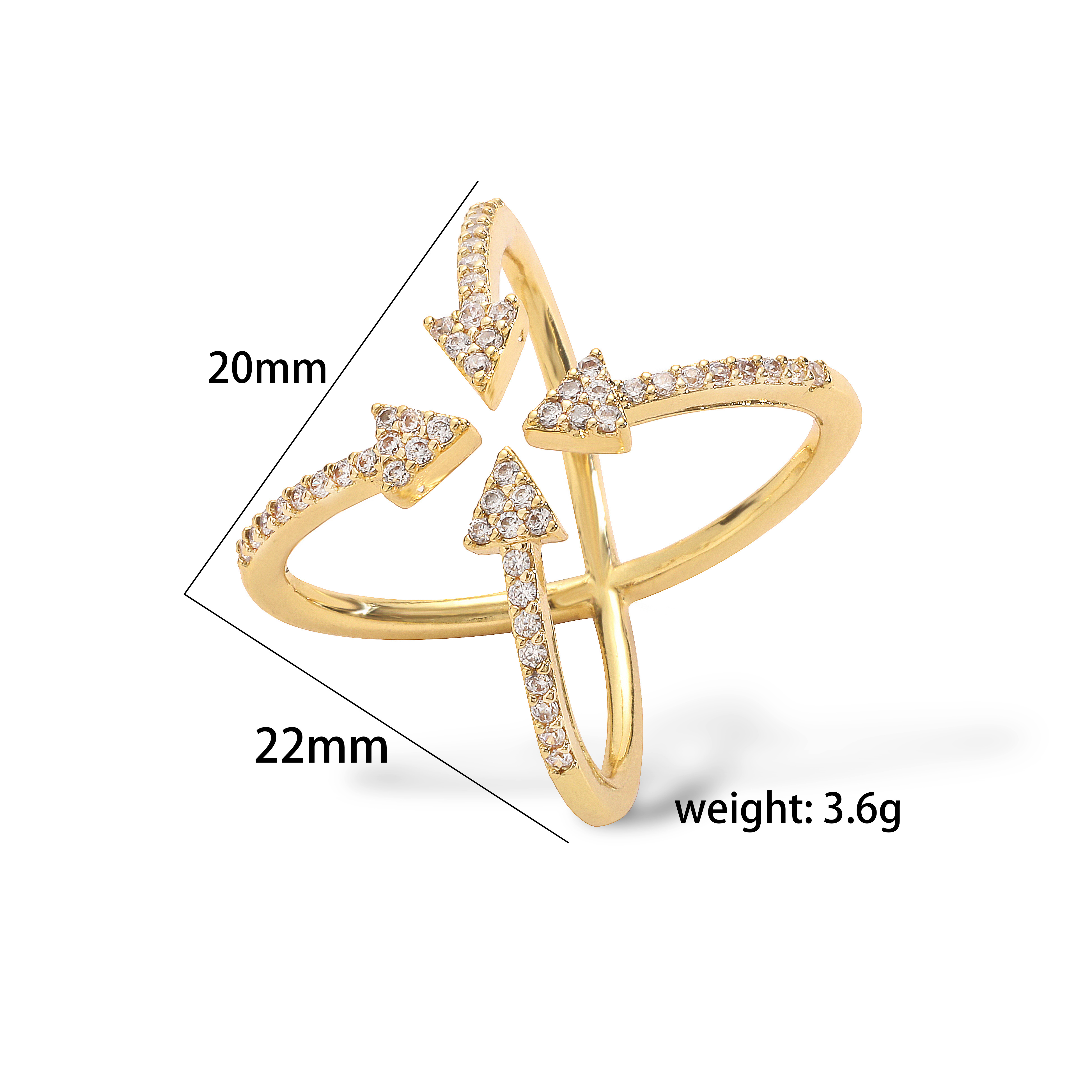 Ig Style Hip-hop Cool Style Geometric Copper Criss Cross Plating Inlay Zircon 18k Gold Plated Open Rings display picture 7