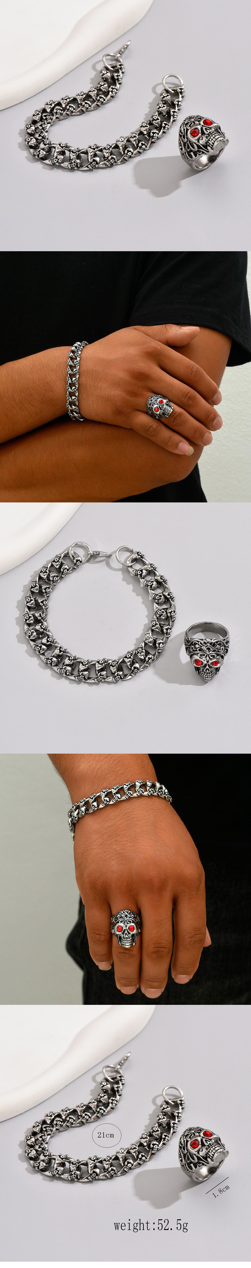 Hip-hop Vintage Style Skull Alloy Men's Rings Bracelets display picture 1