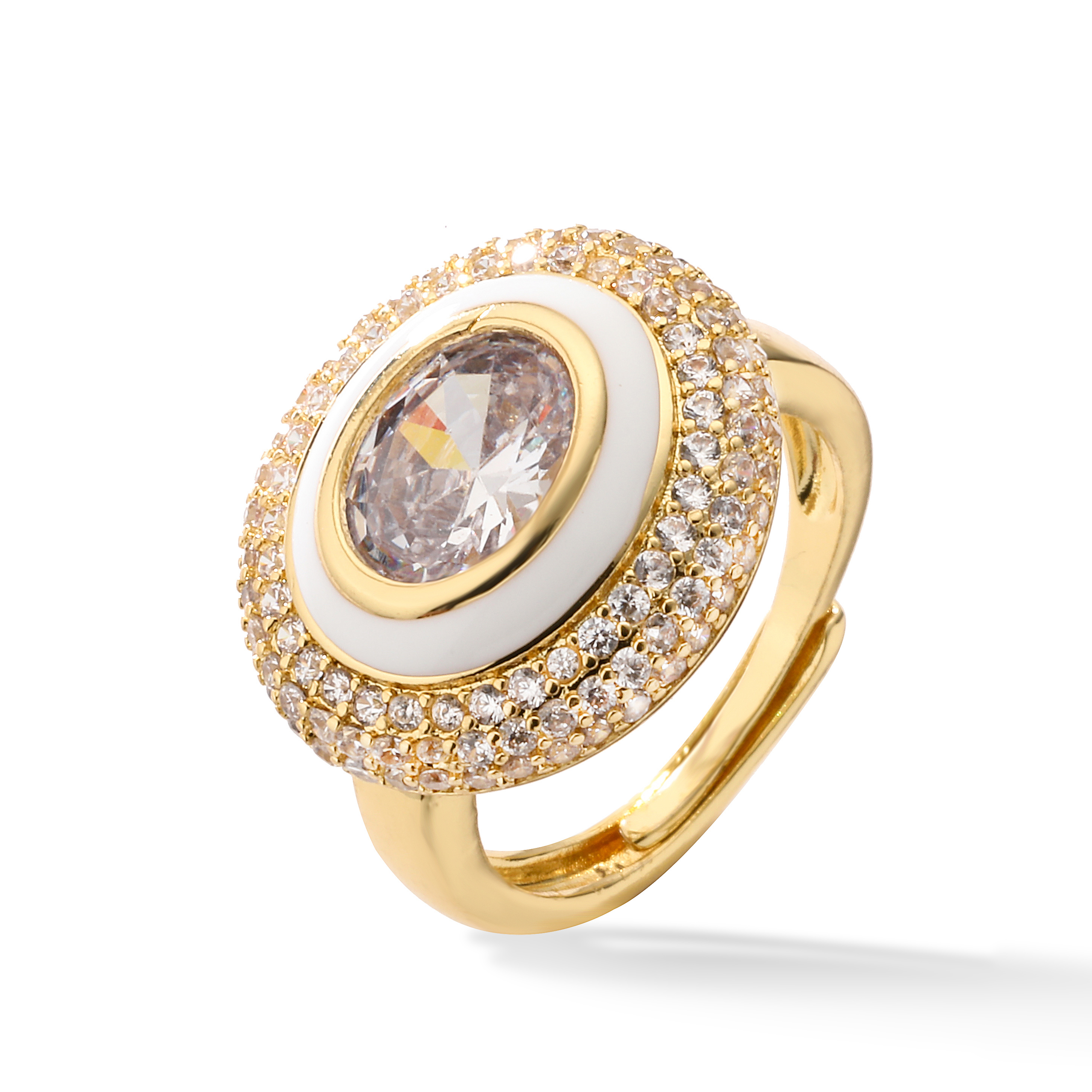 Elegant Round Color Block Copper Enamel Inlay Zircon 18k Gold Plated Open Rings display picture 9