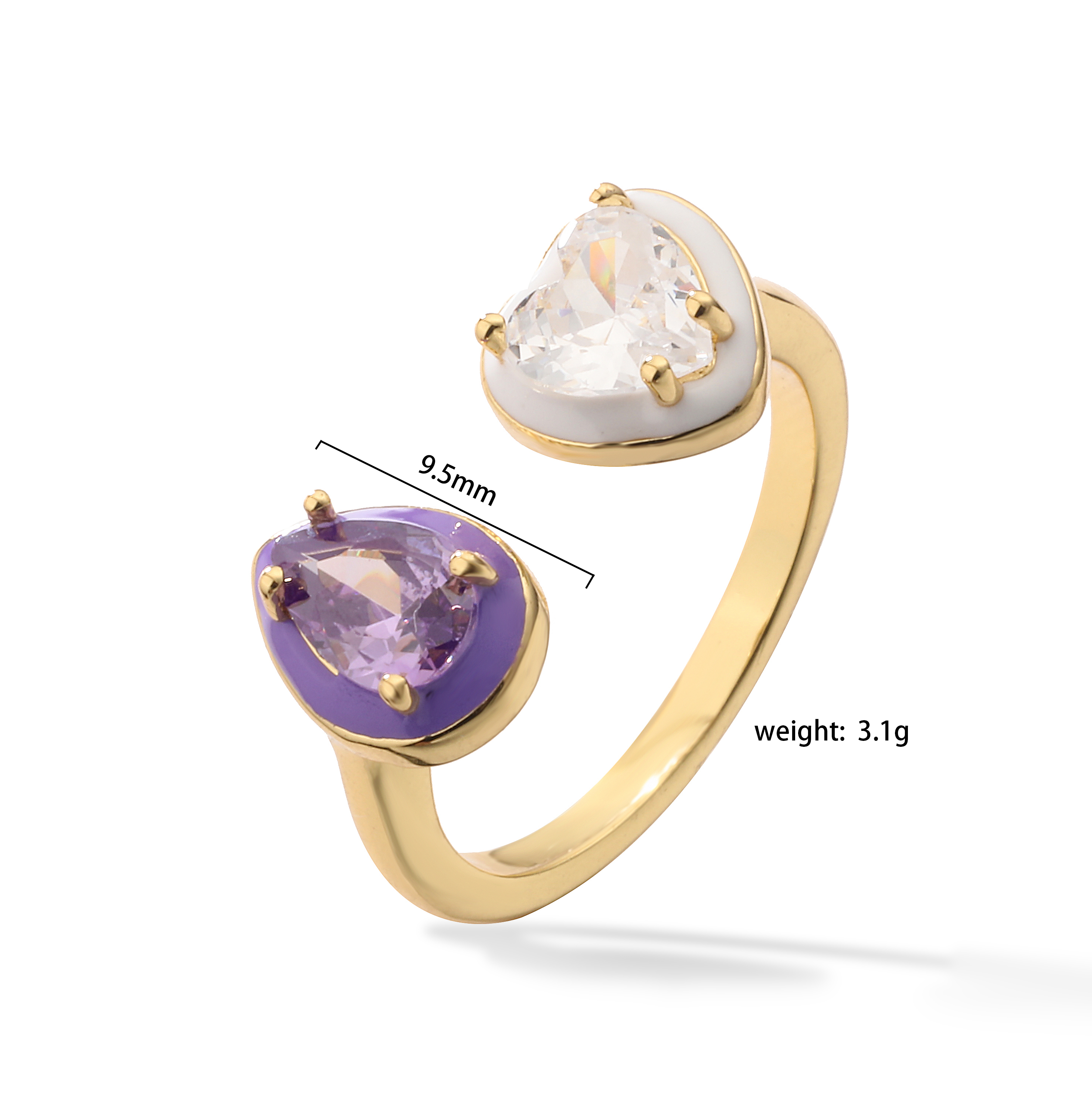 Elegant Round Color Block Copper Enamel Inlay Zircon 18k Gold Plated Open Rings display picture 2