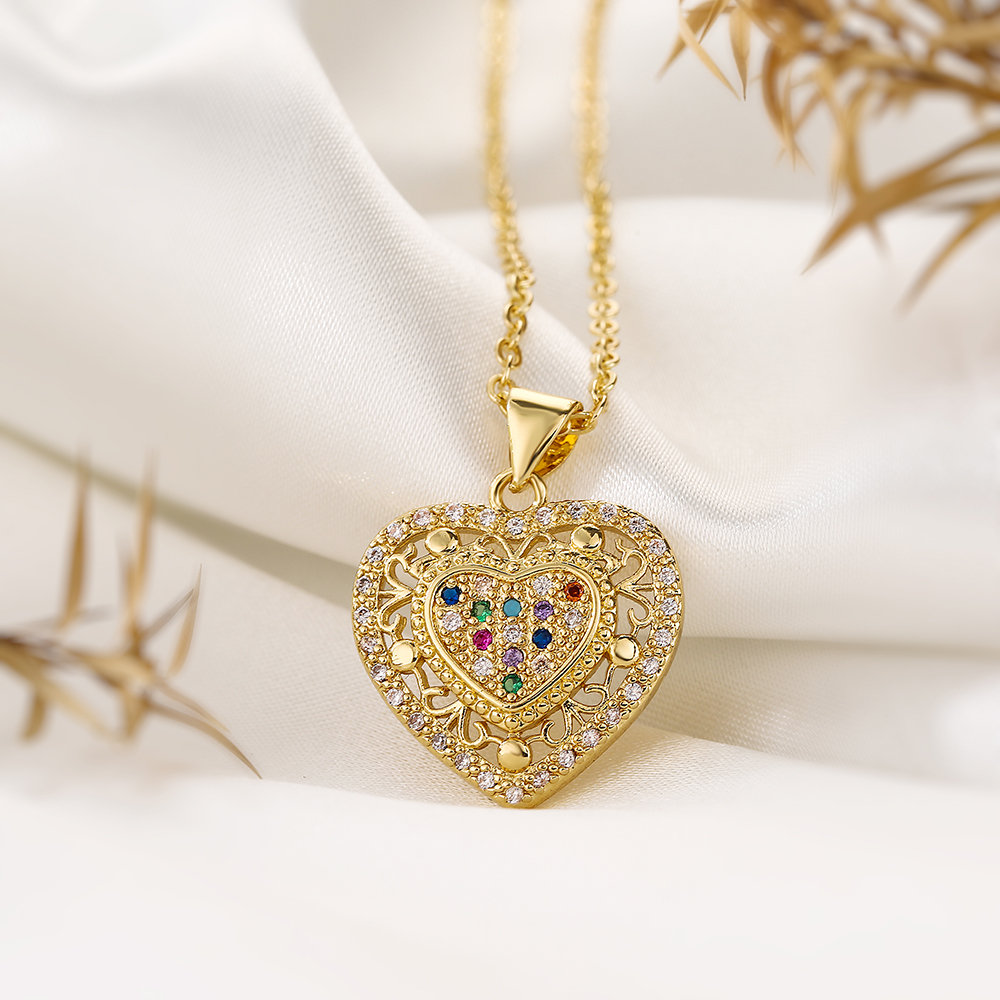 Elegant Simple Style Heart Shape Copper Plating Inlay Zircon 18k Gold Plated Pendant Necklace display picture 6
