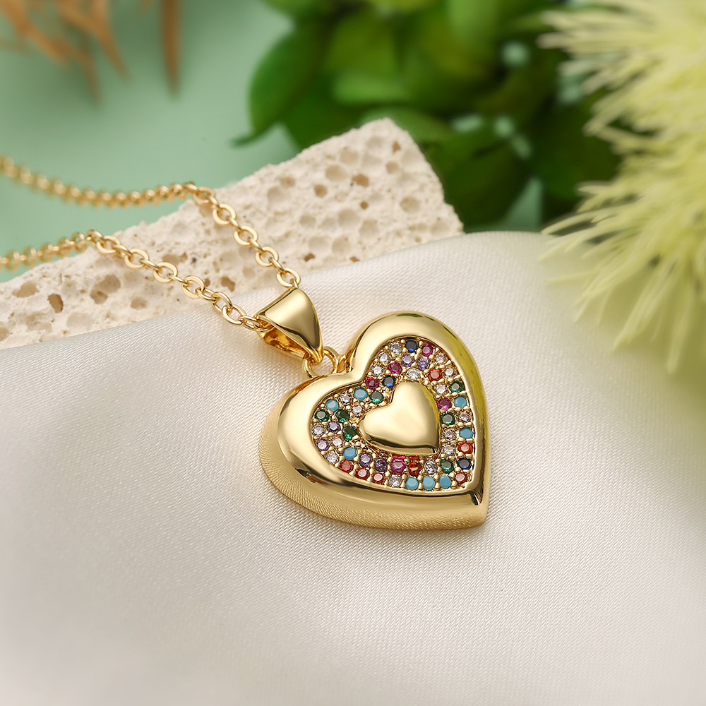 Elegant Simple Style Heart Shape Copper Plating Inlay Zircon 18k Gold Plated Pendant Necklace display picture 5