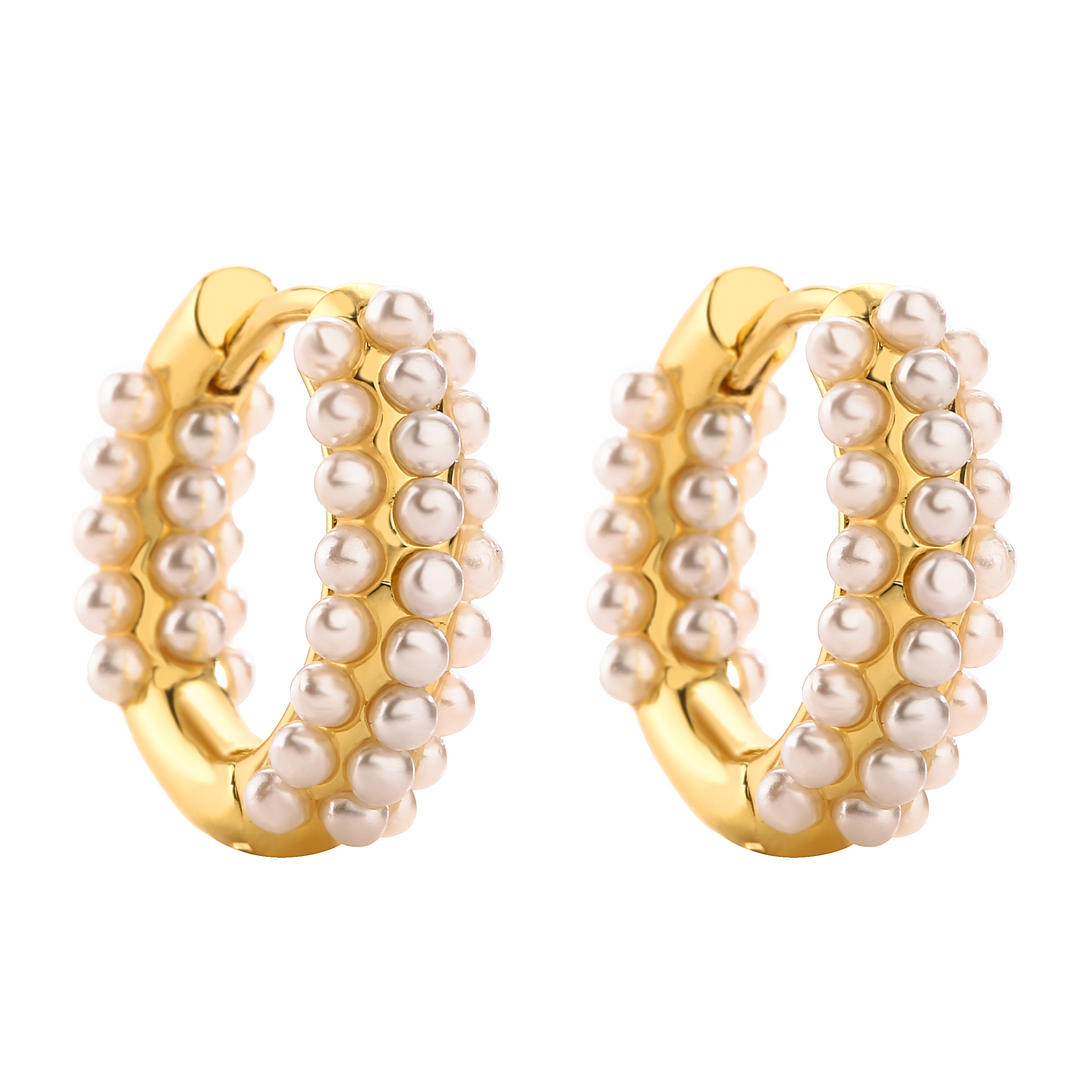 1 Pair Casual Elegant C Shape Round Plating Inlay Artificial Pearl Copper Artificial Pearls 18k Gold Plated Earrings display picture 6