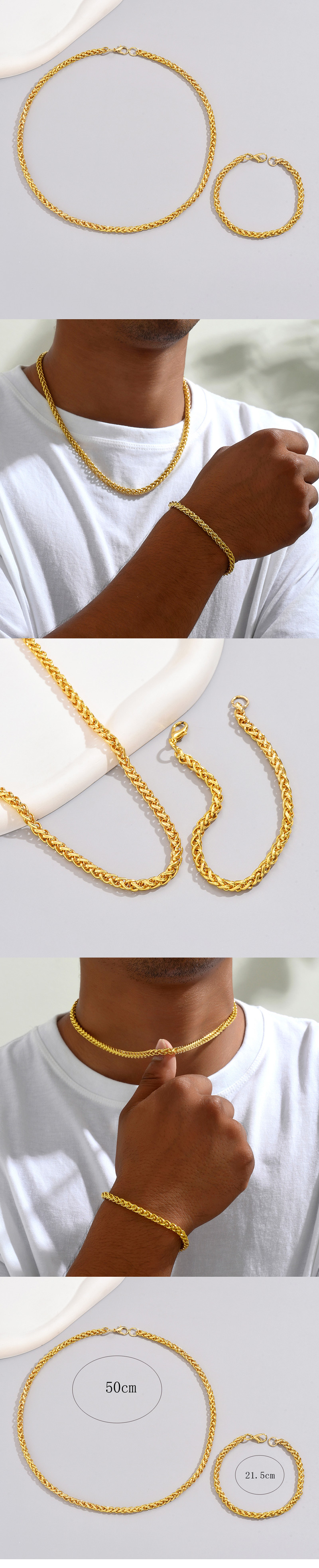 Einfacher Stil Einfarbig Legierung Überzug Vergoldet Männer Armbänder Halskette display picture 1