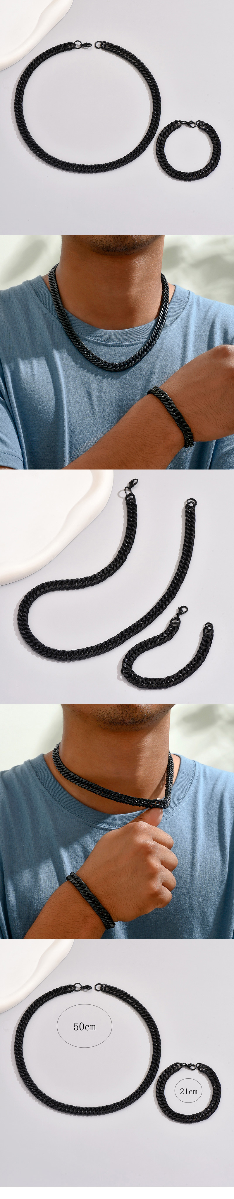 Lässig Einfacher Stil Strassenmode Einfarbig Legierung Männer Armbänder Halskette display picture 1