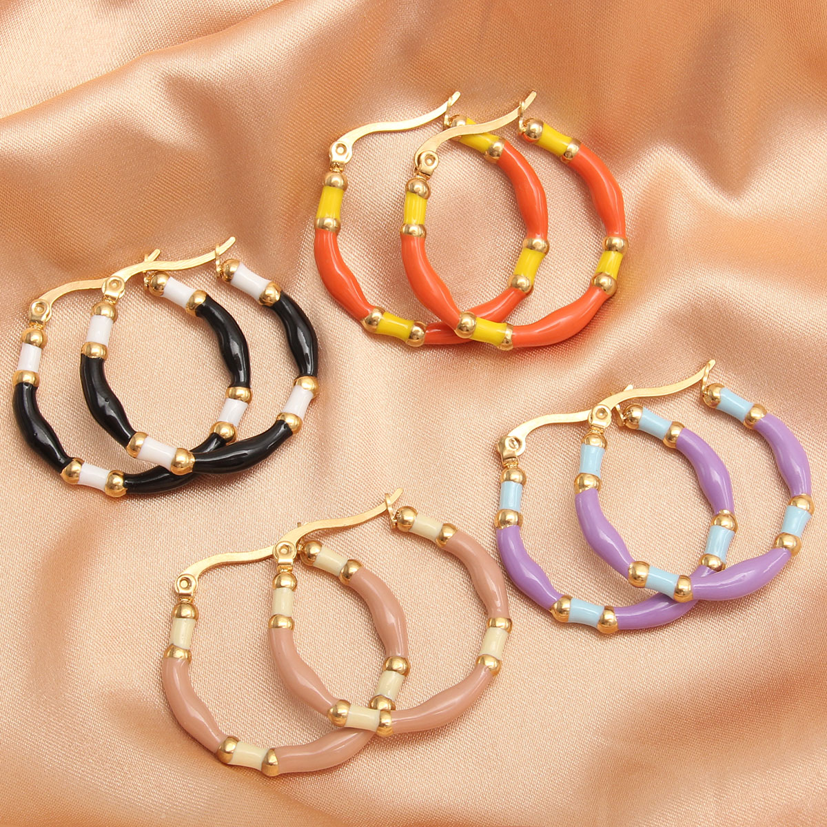 1 Pair IG Style Casual Simple Style Round Enamel Plating 304 Stainless Steel Gold Plated Earrings display picture 8
