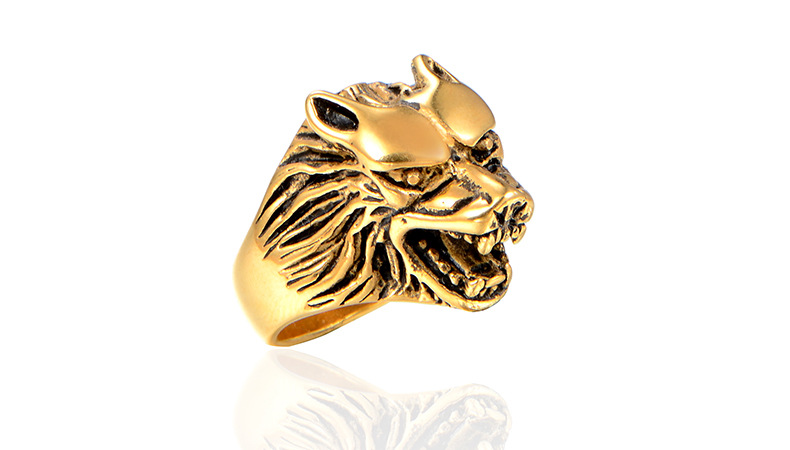 Classic Style Streetwear Wolf Titanium Steel Polishing None 18K Gold Plated Rhodium Plated Men'S Rings display picture 2