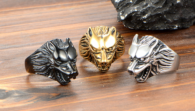 Classic Style Streetwear Wolf Titanium Steel Polishing None 18K Gold Plated Rhodium Plated Men'S Rings display picture 5