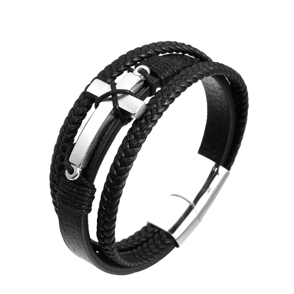 IG-Stil Retro Kreuzen Rostfreier Stahl Handgemacht Flechten Handgefertigt Keiner Männer Armbänder display picture 1