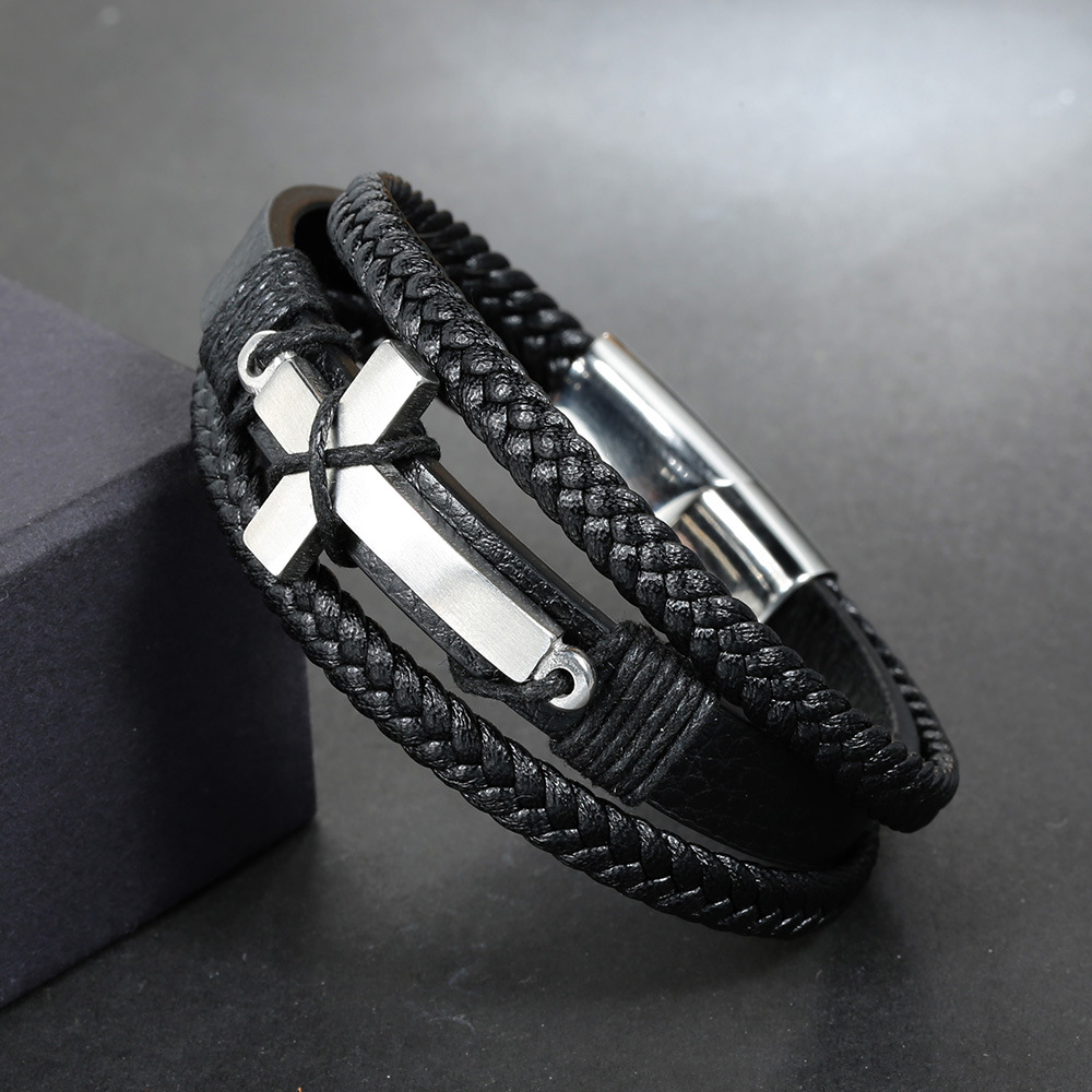 IG Style Retro Cross Stainless Steel Handmade Braid Handmade None Men'S Bracelets display picture 3