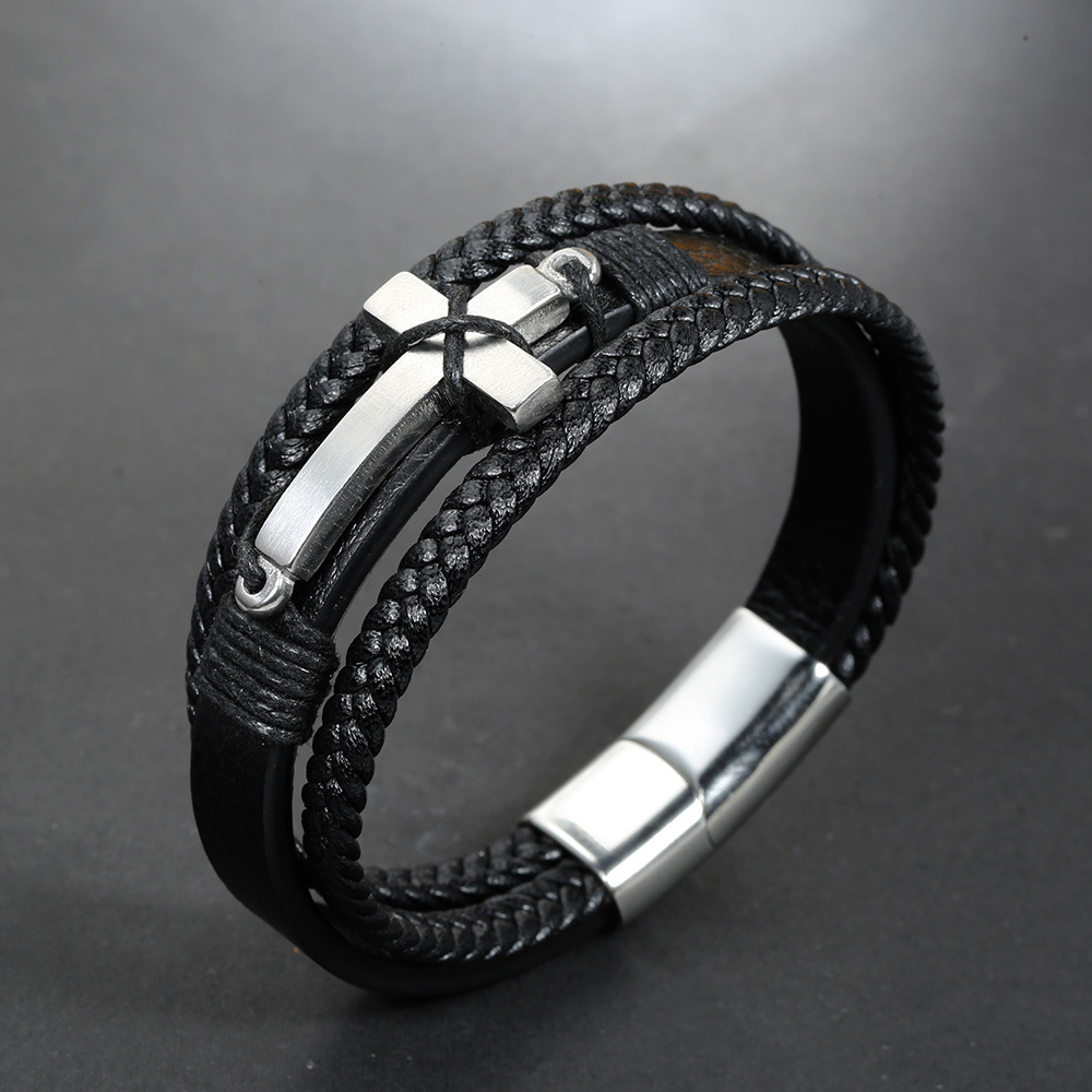 IG Style Retro Cross Stainless Steel Handmade Braid Handmade None Men'S Bracelets display picture 4