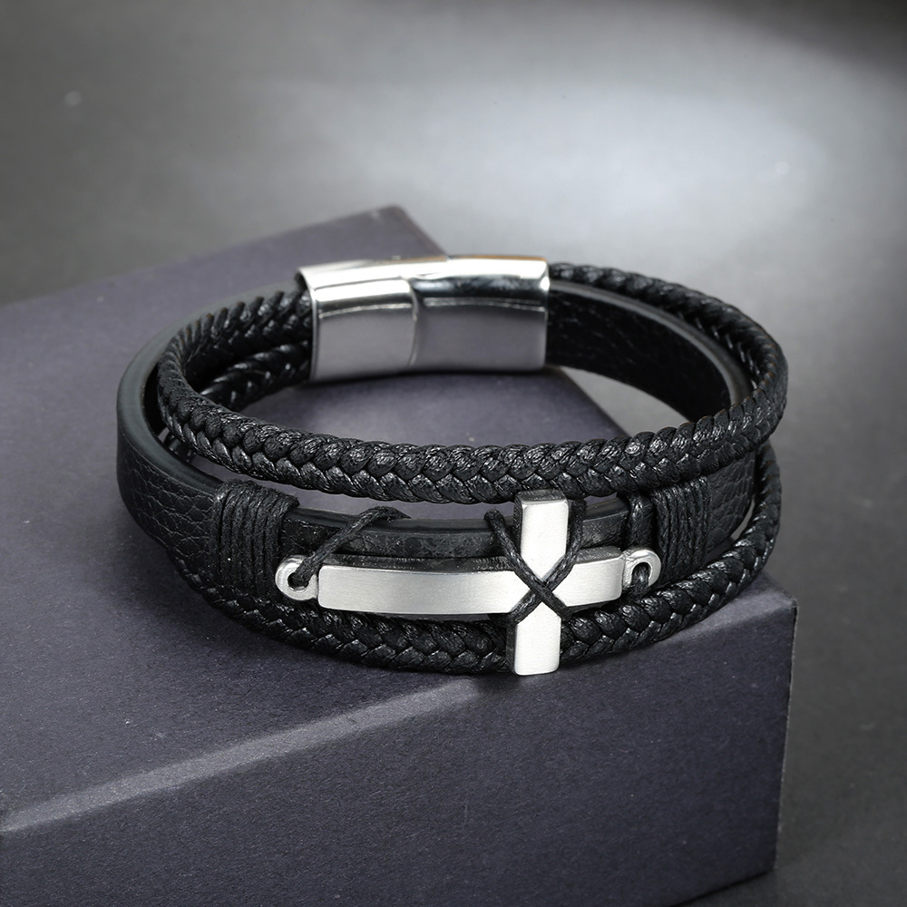 IG Style Retro Cross Stainless Steel Handmade Braid Handmade None Men'S Bracelets display picture 5