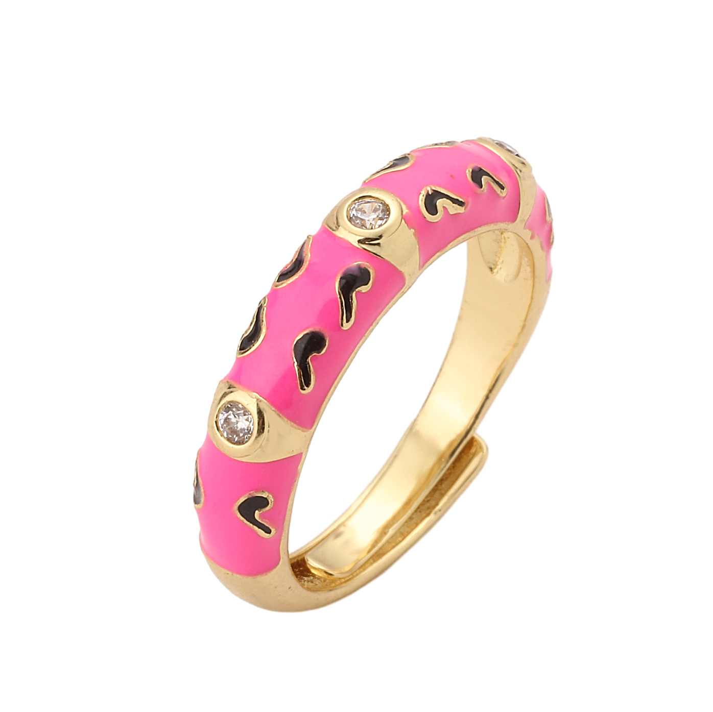 Elegant Colorful Heart Shape Copper Enamel Plating Inlay Zircon 18k Gold Plated Open Rings display picture 3