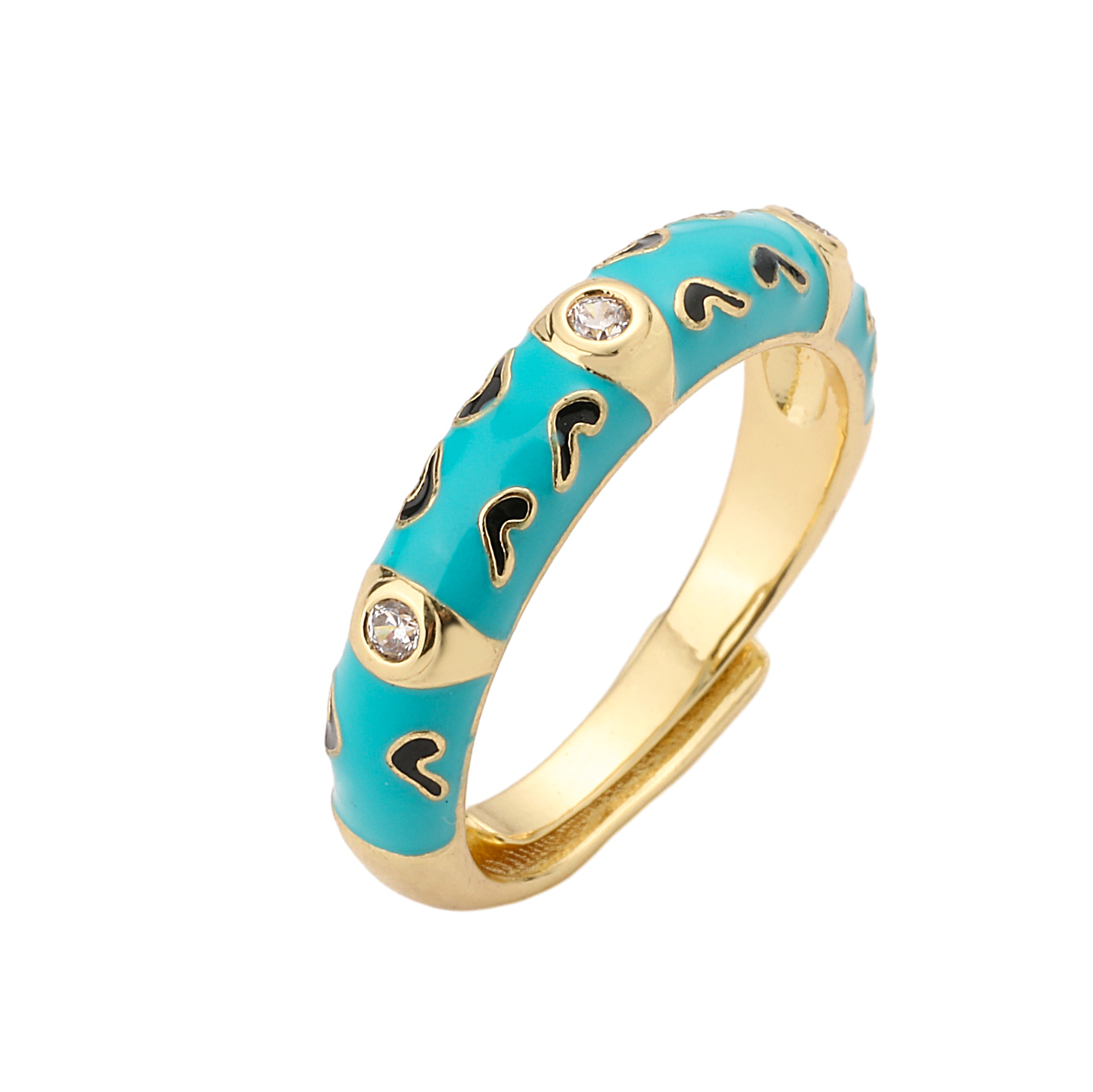 Elegant Colorful Heart Shape Copper Enamel Plating Inlay Zircon 18k Gold Plated Open Rings display picture 6