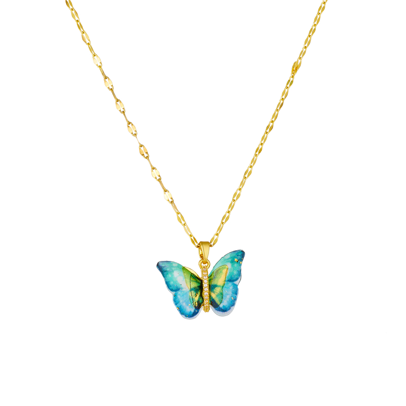 Wholesale Sweet Butterfly Titanium Steel Inlay Artificial Gemstones Pendant Necklace display picture 1