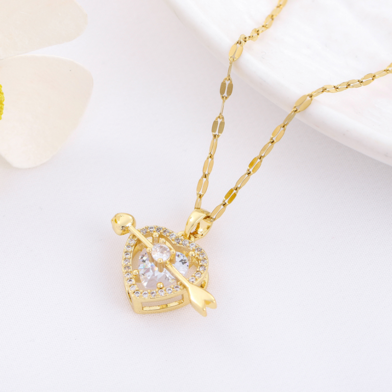 Simple Style Heart Shape Stainless Steel Zircon Pendant Necklace In Bulk display picture 3